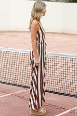Elianna Maxi Dress - Scoop Neck A Line Dress with Waist Tie in Raiden Stripe