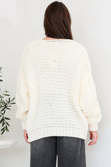 Elias Cardigan - Open Front Thick Cable Knit with Pockets in Cream