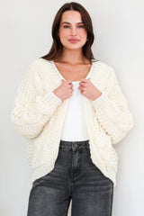 Elias Cardigan - Open Front Thick Cable Knit with Pockets in Cream
