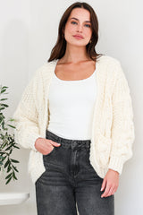 Model wearing Elias Cardigan in Cream from Salty Crush