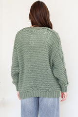 Elias Cardigan - Open Front Thick Cable Knit with Pockets in Sage