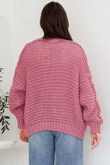 Elias Cardigan - Open Front Thick Cable Knit with Pockets in Pink