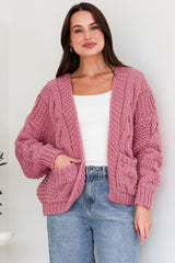 Model wearing Elias Cardigan in Pink from Salty Crush