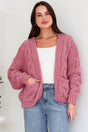 Model wearing Elias Cardigan in Pink from Salty Crush