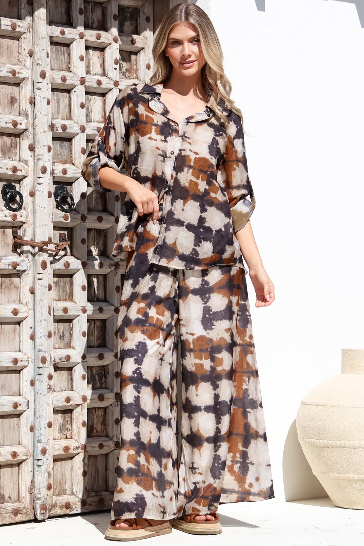 Rueben Pants - High Waisted Lined Wide Leg Pants with Pockets in Otis Print