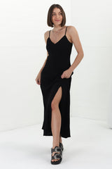 Elio Maxi Dress - Spaghetti Strap A Line Slip Dress in Black