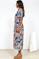 Elisha Midi Dress - On or Off Shoulder A-Line Dress with Empire Waistline in Leroy Print