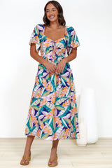 Elisha Midi Dress - On or Off Shoulder A-Line Dress with Empire Waistline in Leroy Print