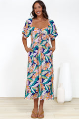 Elisha Midi Dress - On or Off Shoulder A-Line Dress with Empire Waistline in Leroy Print