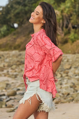 JAASE - Eliza Blouse: Frill Collar Button Down Lace Detailed Blouse in Rosella Print