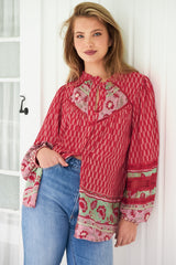 JAASE - Eliza Blouse: Frill Collar Button Down Lace Detailed Blouse in Zelie Print