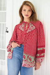 JAASE - Eliza Blouse: Frill Collar Button Down Lace Detailed Blouse in Zelie Print