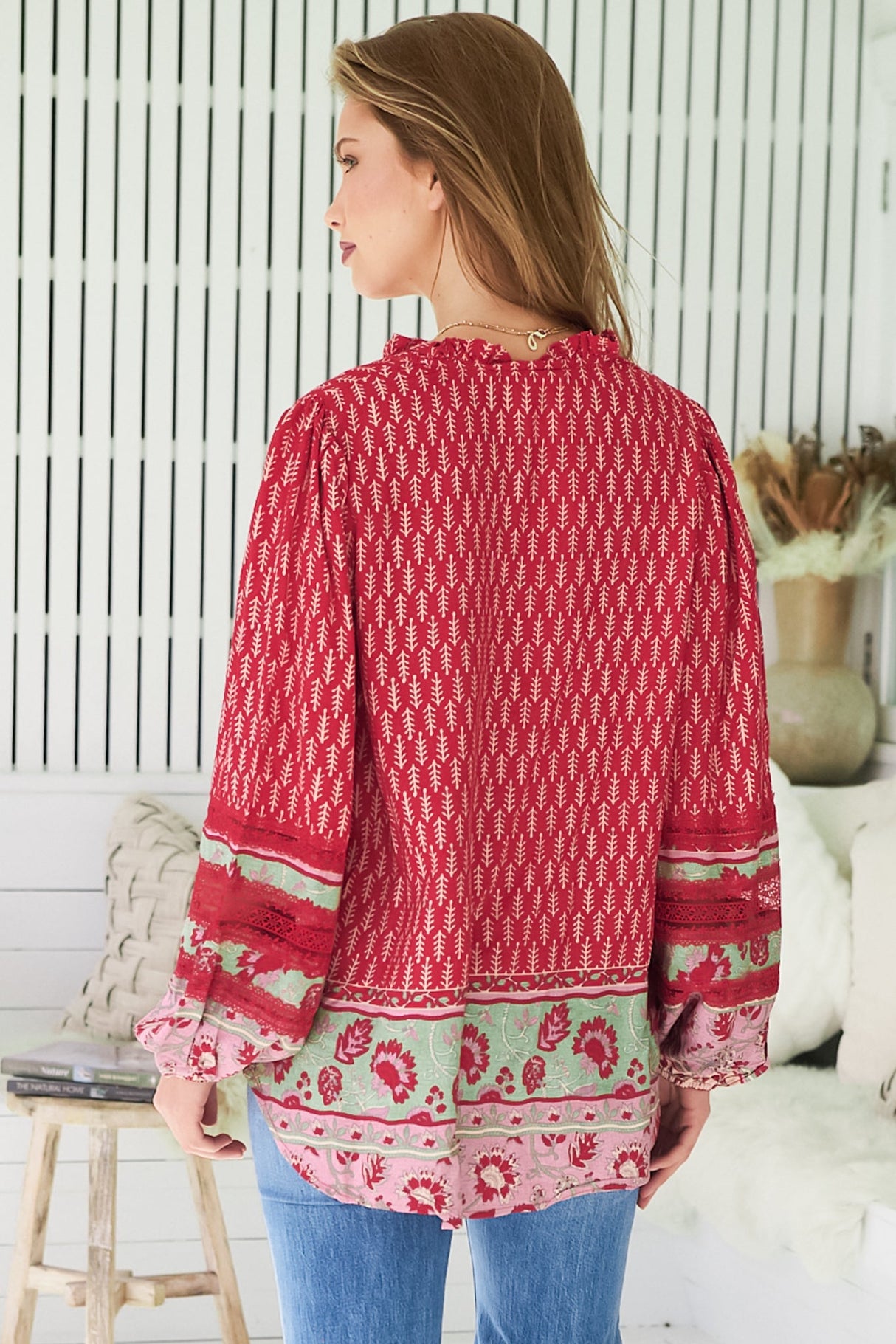JAASE - Eliza Blouse: Frill Collar Button Down Lace Detailed Blouse in Zelie Print