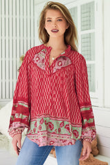JAASE - Eliza Blouse: Frill Collar Button Down Lace Detailed Blouse in Zelie Print