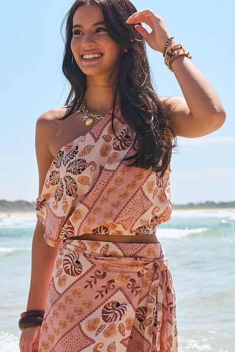 JAASE - Elka Crop: One Shoulder Asymmetric Crop Top in Tahitian Print