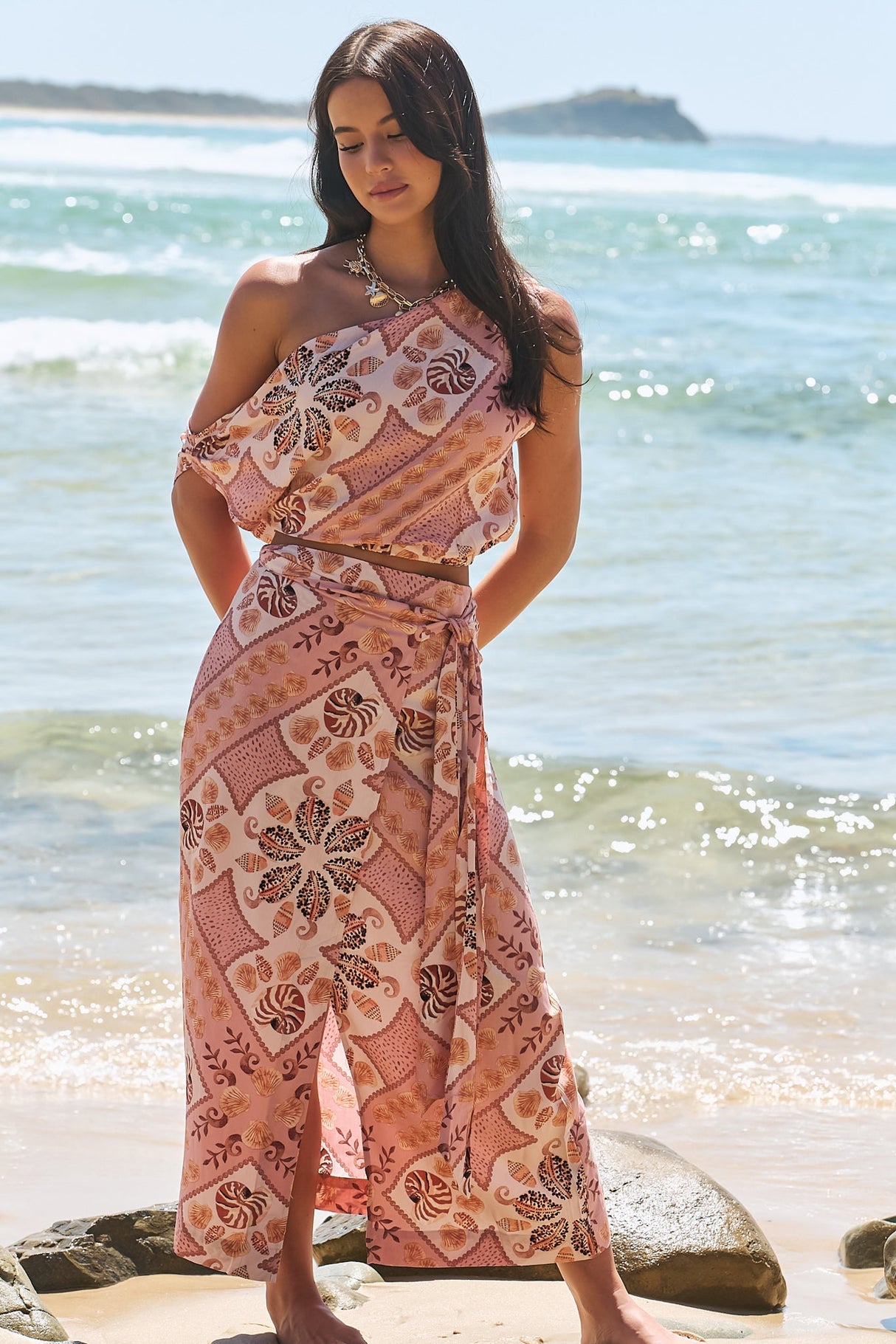 JAASE - Zia Wrap Skirt: High Waisted Wrap Skirt in Tahitian Print