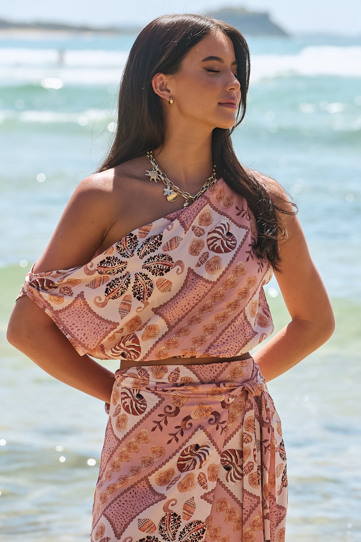 JAASE - Elka Crop: One Shoulder Asymmetric Crop Top in Tahitian Print