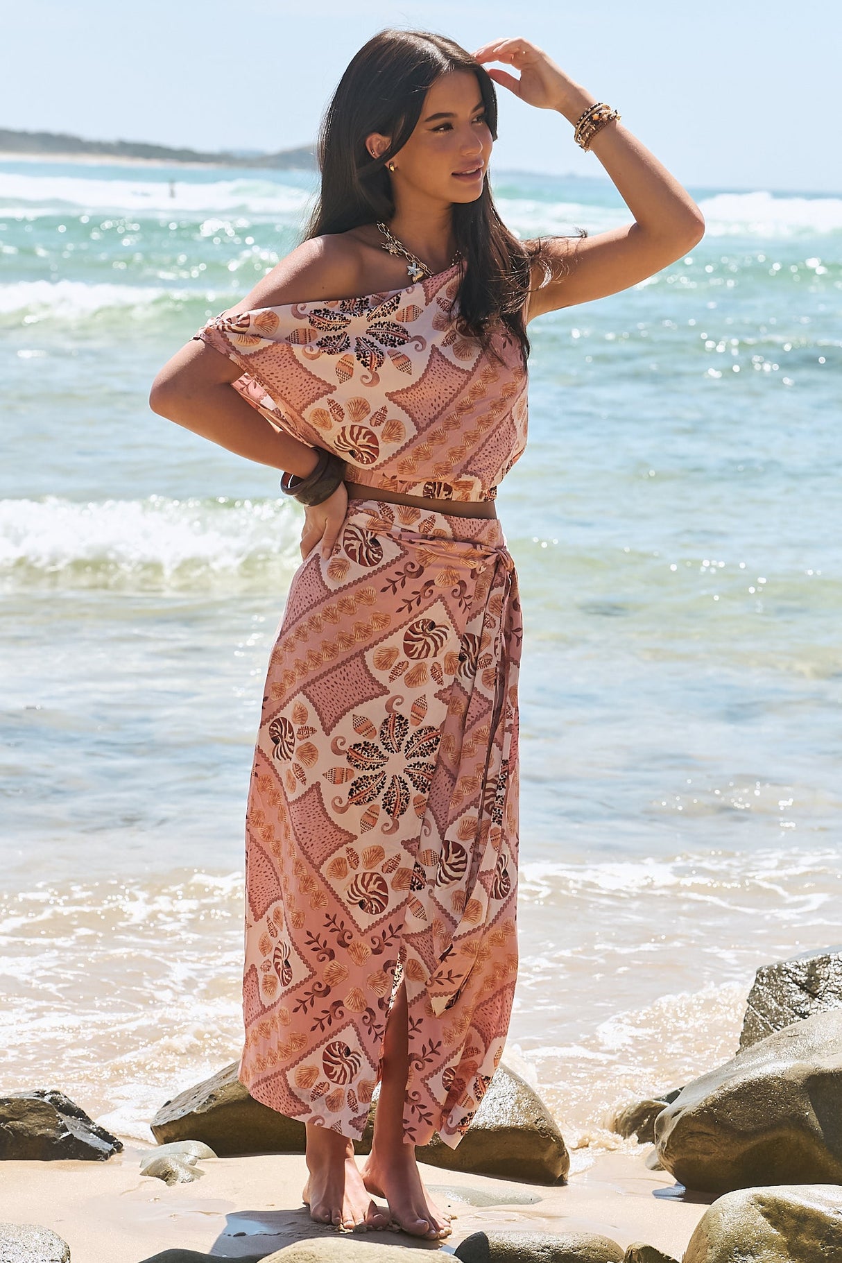 JAASE - Zia Wrap Skirt: High Waisted Wrap Skirt in Tahitian Print