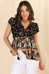 JAASE - Ella Top: Butterfly Cap Sleeve Smock Top with Neck Tie in Eternity Print