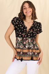 JAASE - Ella Top: Butterfly Cap Sleeve Smock Top with Neck Tie in Eternity Print