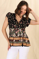 JAASE - Ella Top: Butterfly Cap Sleeve Smock Top with Neck Tie in Eternity Print