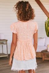 JAASE - Ella Top: Butterfly Cap Sleeve Smock Top with Neck Tie in Peach Island Print