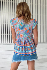 JAASE - Ella Top: Butterfly Cap Sleeve Smock Top with Neck Tie in Daydreamer Print