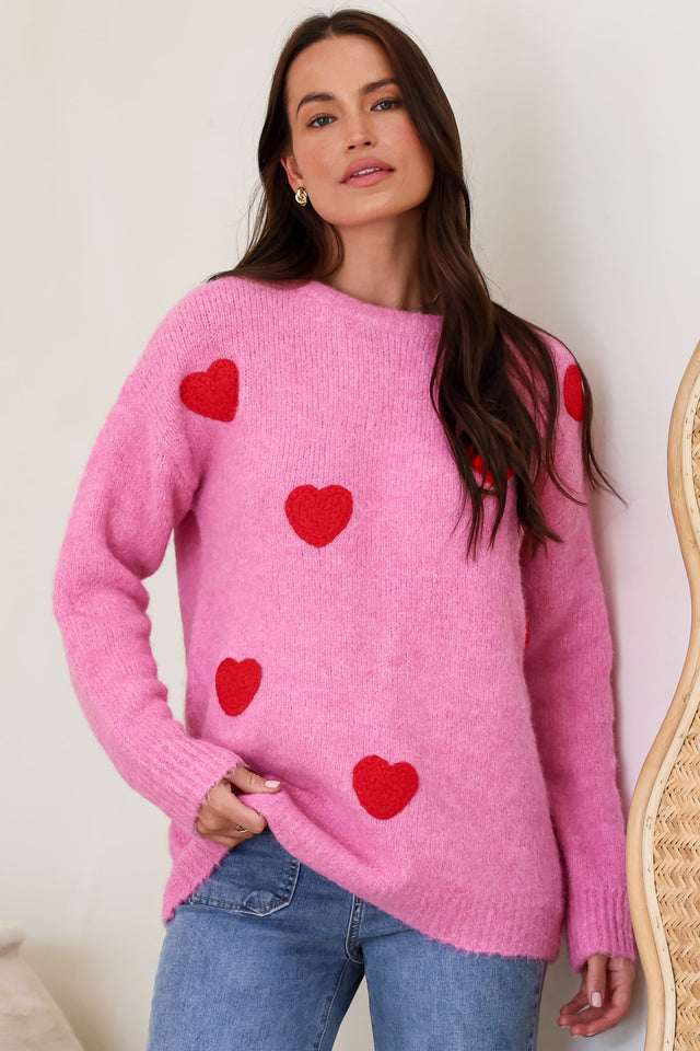 Model wearing Ellie Jumper in Pink from Salty Crush