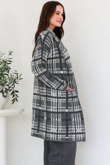 Ellington Cardigan - Lapel Collar Checkered Knit with Pockets in Grey