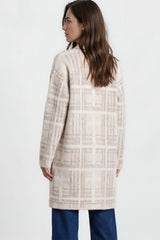 Ellington Cardigan - Lapel Collar Checkered Knit with Pockets in Beige