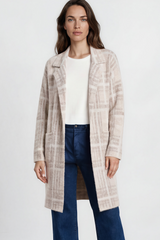 Model wearing Ellington Cardigan in Beige from Salty Crush