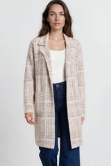 Model wearing Ellington Cardigan in Beige from Salty Crush