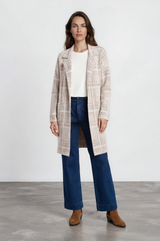 Model wearing Ellington Cardigan in Beige from Salty Crush