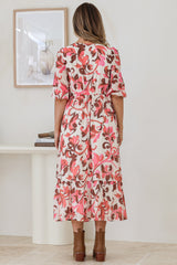 Ellis Midi Dress - V Neck 3/4 Sleeve A-Line Dress in Gemini Print
