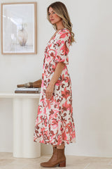 Ellis Midi Dress - V Neck 3/4 Sleeve A-Line Dress in Gemini Print