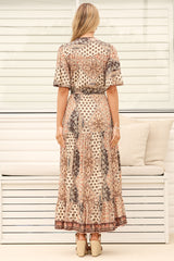 Model wearing Ellise Maxi Dress in Boba Print from Salty Crush