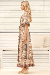 Model wearing Ellise Maxi Dress in Boba Print from Salty Crush