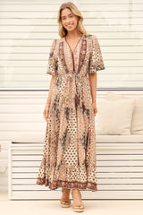 Model wearing Ellise Maxi Dress in Boba Print from Salty Crush