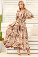 Model wearing Ellise Maxi Dress in Boba Print from Salty Crush