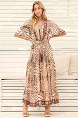 Model wearing Ellise Maxi Dress in Boba Print from Salty Crush