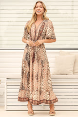 Model wearing Ellise Maxi Dress in Boba Print from Salty Crush