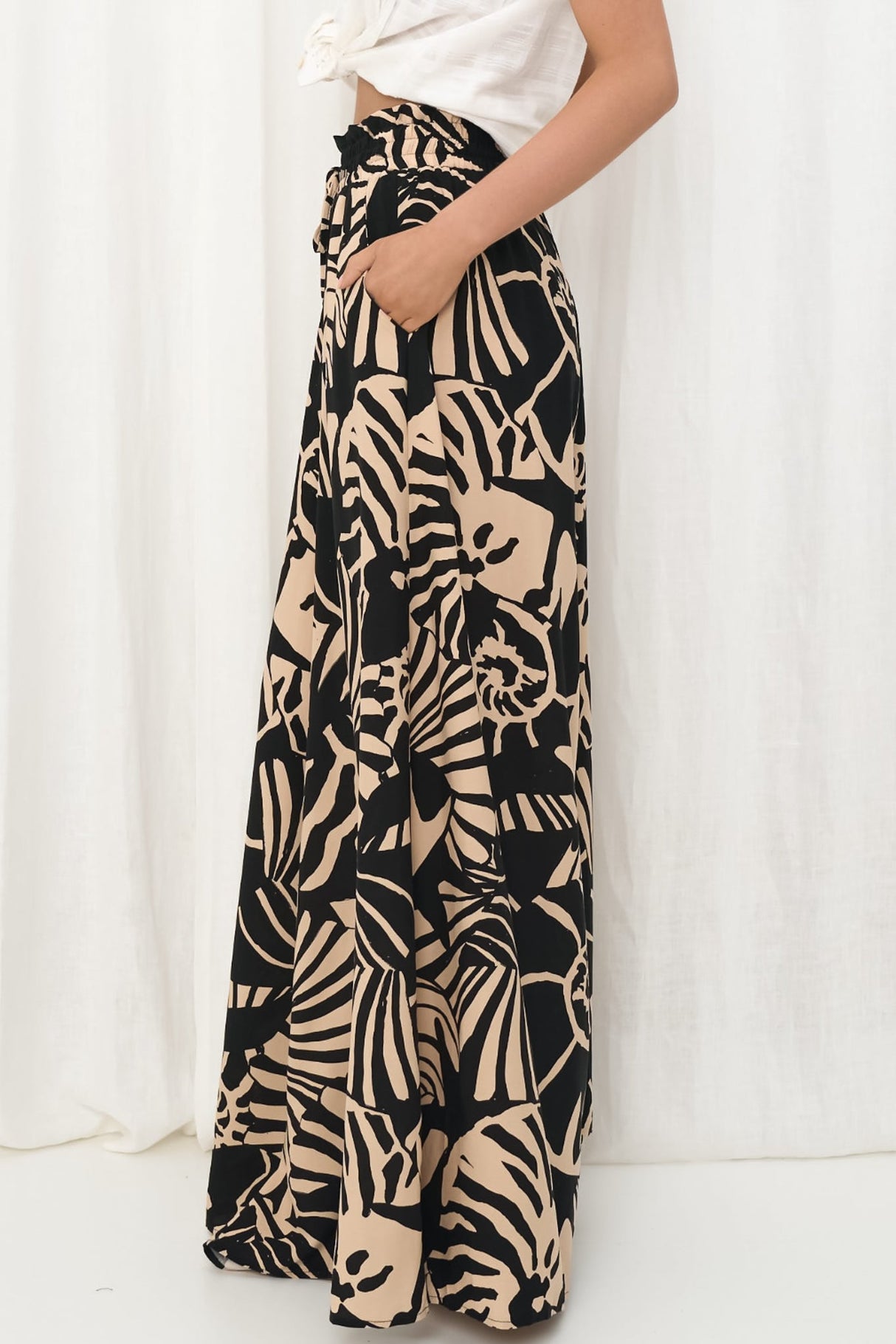 Charli Pants - Paper Bag High Waisted Wide Leg Pants in Ellnora Print