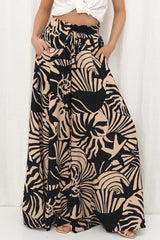 Charli Pants - Paper Bag High Waisted Wide Leg Pants in Ellnora Print