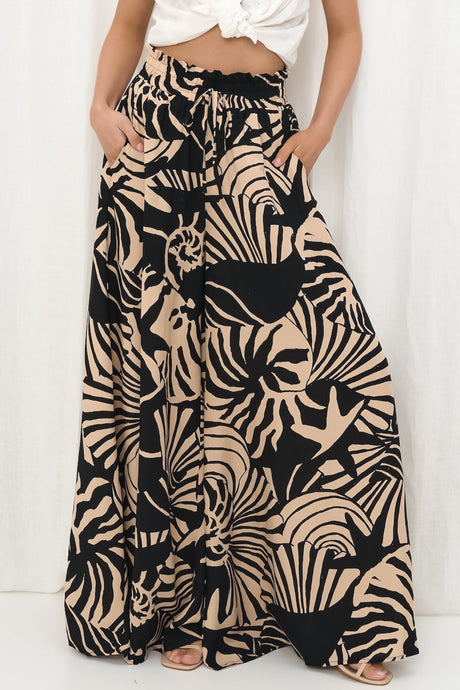 Charli Pants - Paper Bag High Waisted Wide Leg Pants in Ellnora Print