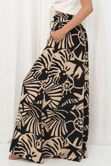Charli Pants - Paper Bag High Waisted Wide Leg Pants in Ellnora Print