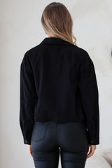 Elma Jacket - Wing Collar Button Down Cropped Jacket in Black