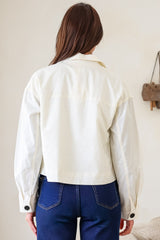 Elma Jacket - Wing Collar Button Down Cropped Jacket in Cream