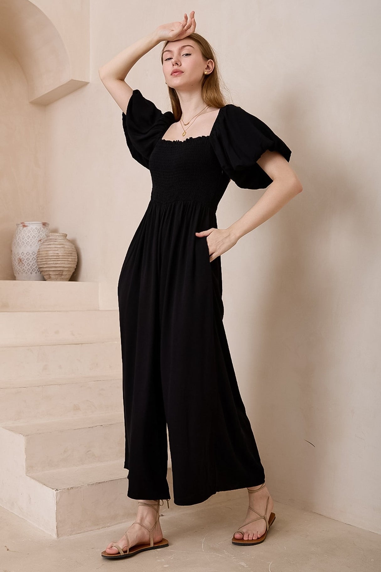 Elsa Jumpsuit - On or Off Shoulder Wide Leg Jumpsuit in Black