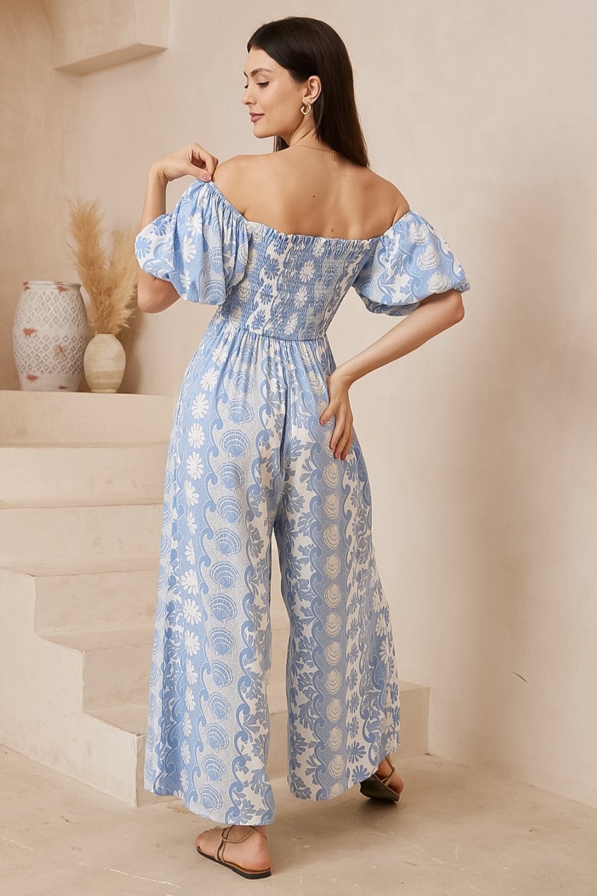 Elsa Jumpsuit - On or Off Shoulder Wide Leg Jumpsuit in the Cordelia Print