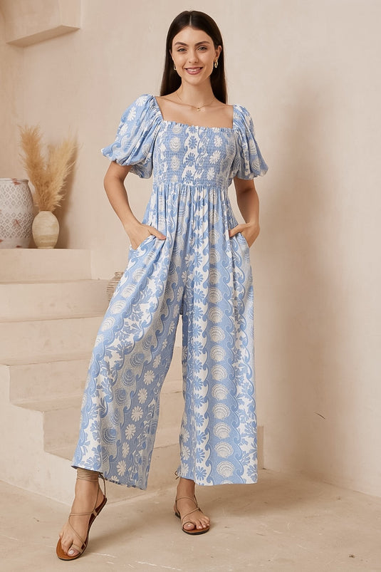 Elsa Jumpsuit - On or Off Shoulder Wide Leg Jumpsuit in the Cordelia Print